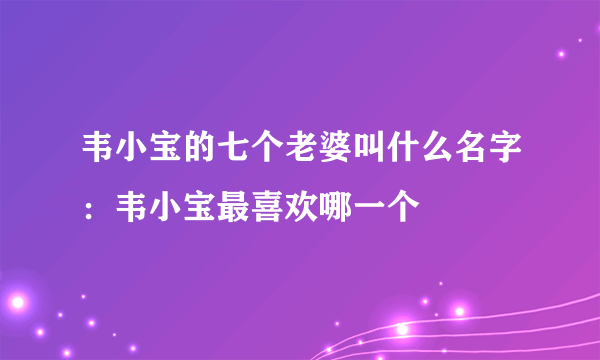 韦小宝的七个老婆叫什么名字：韦小宝最喜欢哪一个