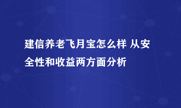 建信养老飞月宝怎么样 从安全性和收益两方面分析