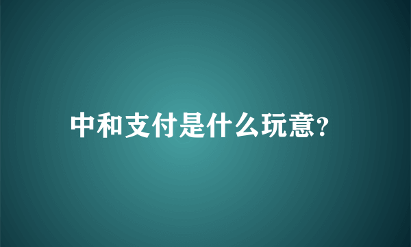 中和支付是什么玩意？