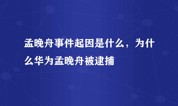 孟晚舟事件起因是什么，为什么华为孟晚舟被逮捕