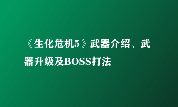 《生化危机5》武器介绍、武器升级及BOSS打法