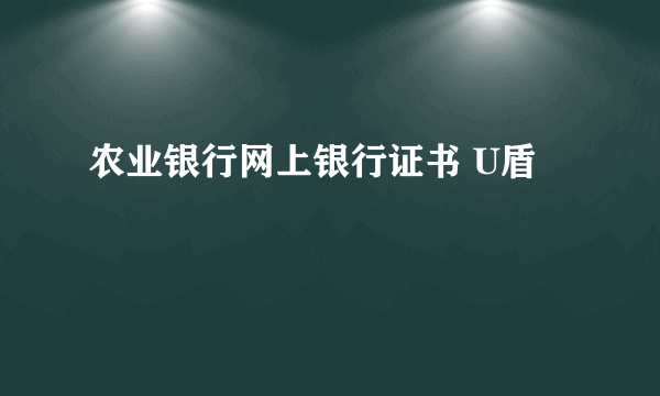 农业银行网上银行证书 U盾