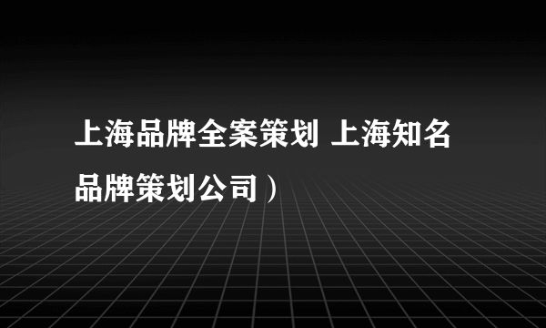 上海品牌全案策划 上海知名品牌策划公司）