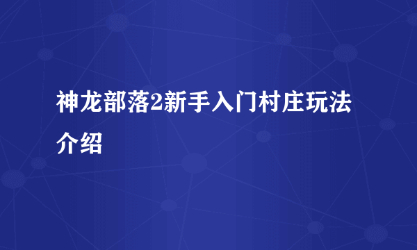 神龙部落2新手入门村庄玩法介绍