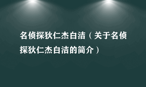 名侦探狄仁杰白洁（关于名侦探狄仁杰白洁的简介）