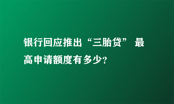 银行回应推出“三胎贷” 最高申请额度有多少？