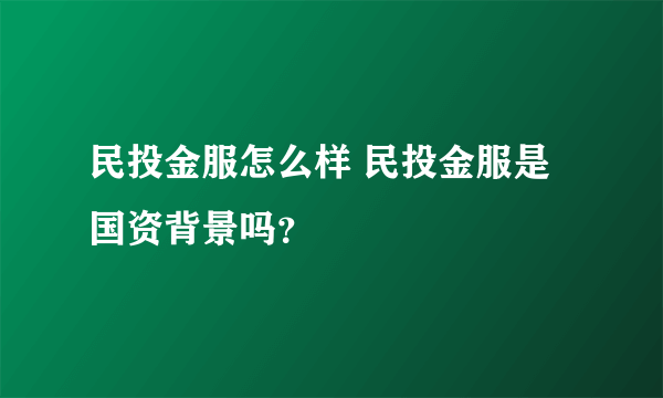 民投金服怎么样 民投金服是国资背景吗？