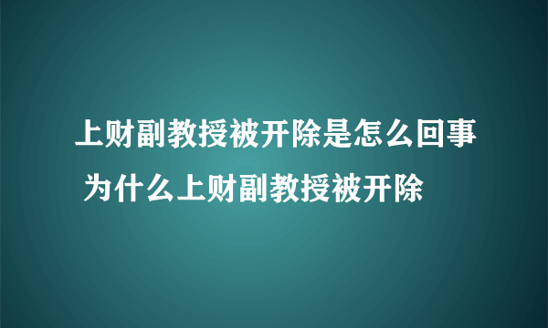 上财副教授被开除是怎么回事 为什么上财副教授被开除