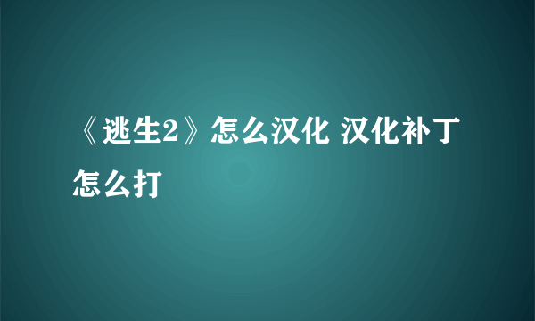 《逃生2》怎么汉化 汉化补丁怎么打