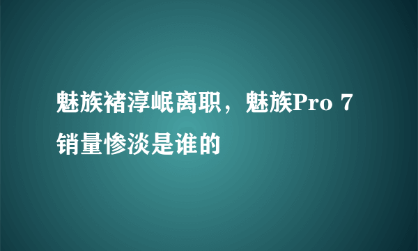 魅族褚淳岷离职，魅族Pro 7销量惨淡是谁的