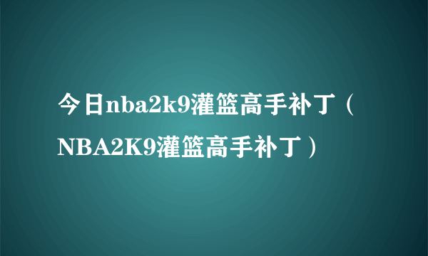 今日nba2k9灌篮高手补丁（NBA2K9灌篮高手补丁）