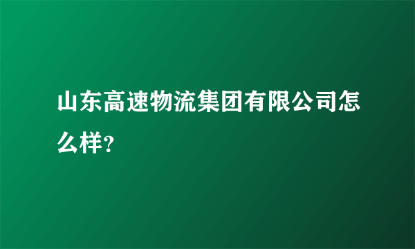 山东高速物流集团有限公司怎么样？