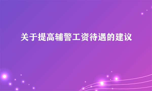 关于提高辅警工资待遇的建议