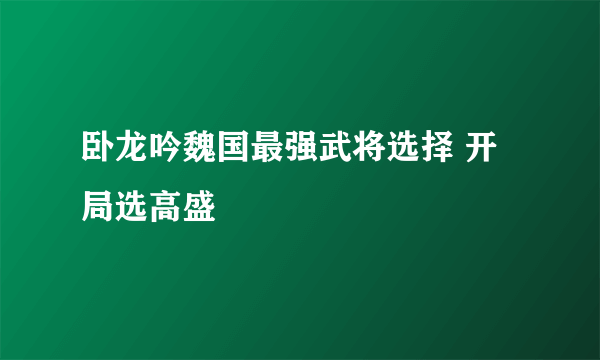 卧龙吟魏国最强武将选择 开局选高盛