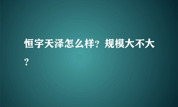 恒宇天泽怎么样？规模大不大？