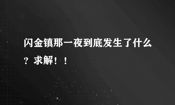 闪金镇那一夜到底发生了什么？求解！！