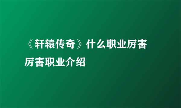 《轩辕传奇》什么职业厉害 厉害职业介绍