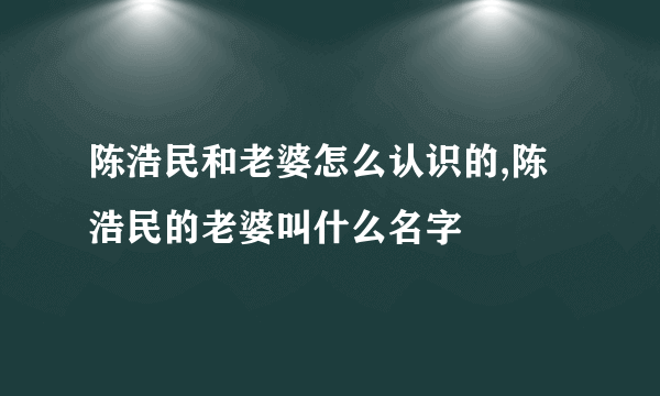 陈浩民和老婆怎么认识的,陈浩民的老婆叫什么名字