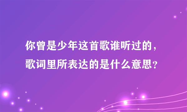 你曾是少年这首歌谁听过的，歌词里所表达的是什么意思？