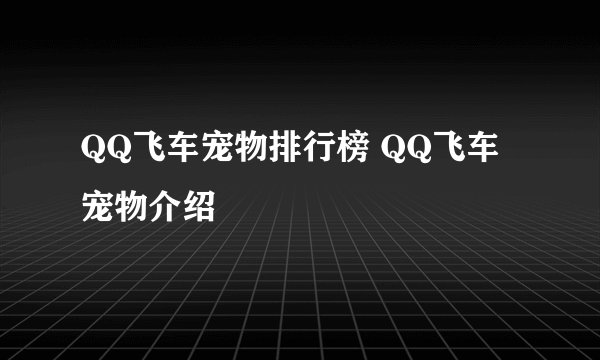 QQ飞车宠物排行榜 QQ飞车宠物介绍