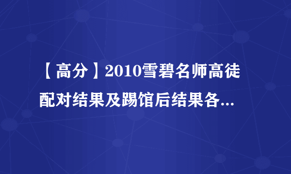 【高分】2010雪碧名师高徒配对结果及踢馆后结果各一份 谢谢！