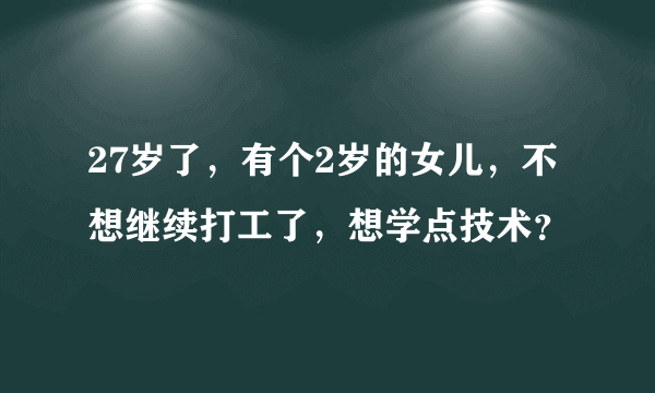 27岁了，有个2岁的女儿，不想继续打工了，想学点技术？