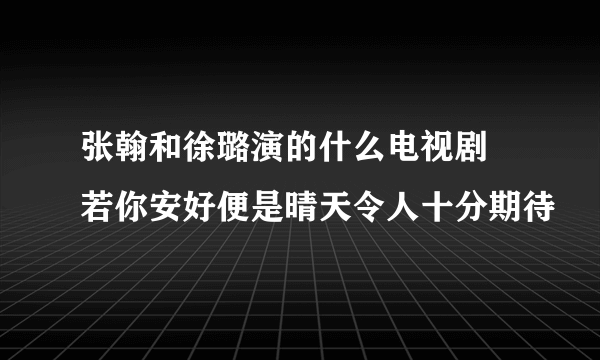 张翰和徐璐演的什么电视剧 若你安好便是晴天令人十分期待