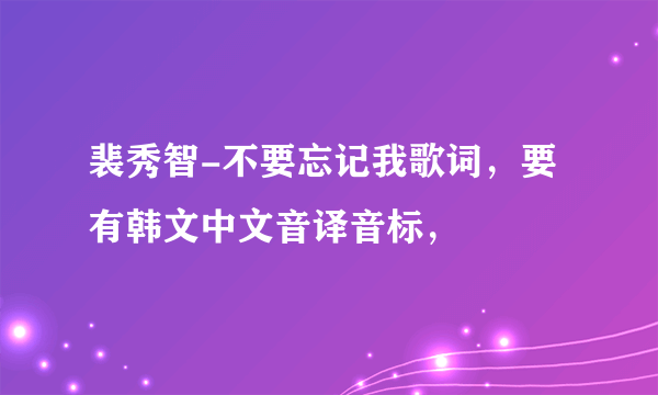 裴秀智-不要忘记我歌词，要有韩文中文音译音标，