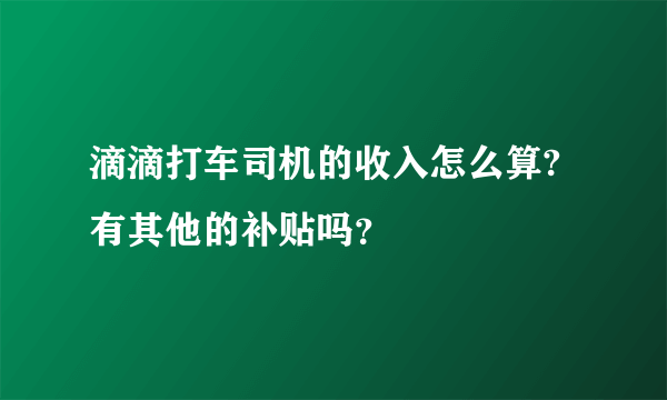 滴滴打车司机的收入怎么算?有其他的补贴吗？