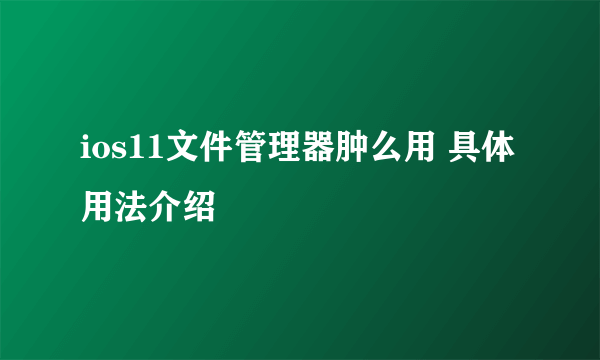 ios11文件管理器肿么用 具体用法介绍