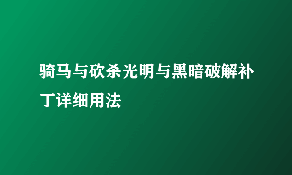 骑马与砍杀光明与黑暗破解补丁详细用法