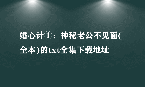 婚心计①：神秘老公不见面(全本)的txt全集下载地址