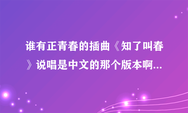 谁有正青春的插曲《知了叫春》说唱是中文的那个版本啊，麻烦分享下，我的邮箱地址304434922@qq.com