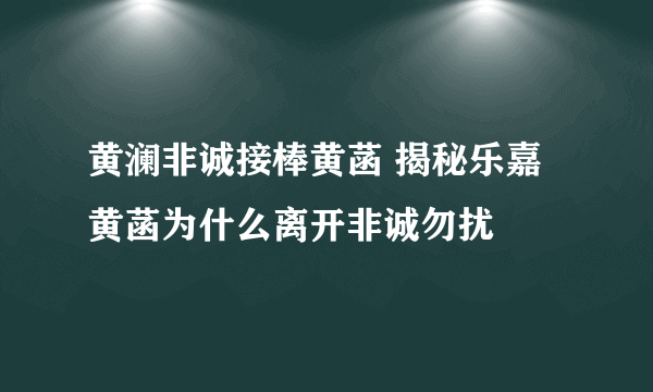 黄澜非诚接棒黄菡 揭秘乐嘉黄菡为什么离开非诚勿扰