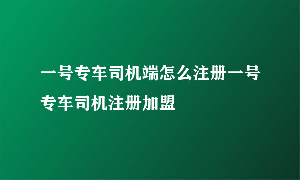 一号专车司机端怎么注册一号专车司机注册加盟