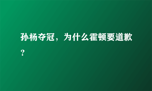 孙杨夺冠，为什么霍顿要道歉？