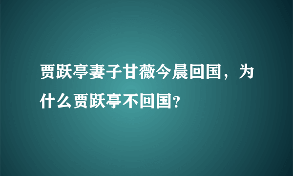 贾跃亭妻子甘薇今晨回国，为什么贾跃亭不回国？