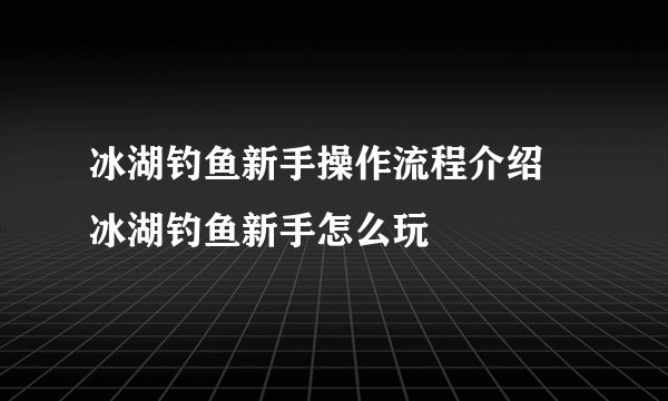 冰湖钓鱼新手操作流程介绍 冰湖钓鱼新手怎么玩