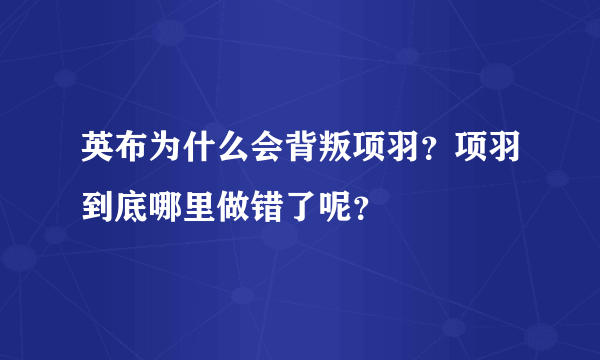 英布为什么会背叛项羽？项羽到底哪里做错了呢？