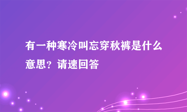 有一种寒冷叫忘穿秋裤是什么意思？请速回答