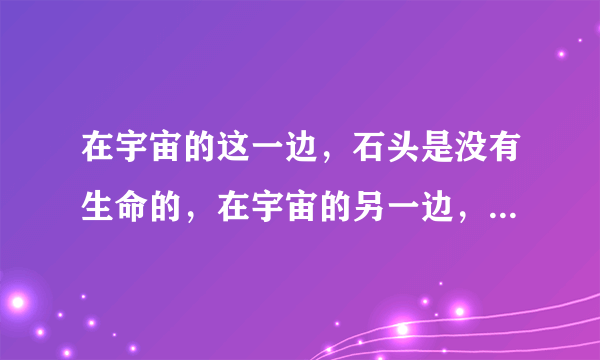 在宇宙的这一边，石头是没有生命的，在宇宙的另一边，他会不会？