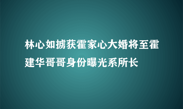 林心如掳获霍家心大婚将至霍建华哥哥身份曝光系所长