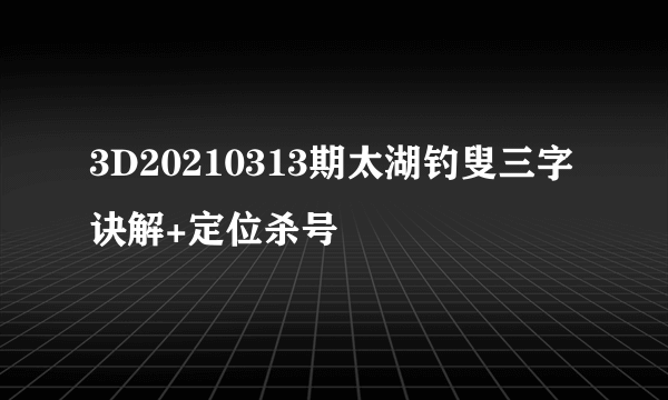 3D20210313期太湖钓叟三字诀解+定位杀号