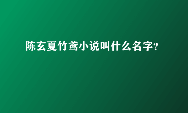 陈玄夏竹鸢小说叫什么名字？