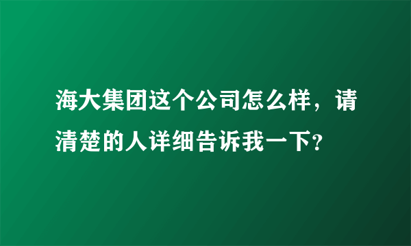 海大集团这个公司怎么样，请清楚的人详细告诉我一下？