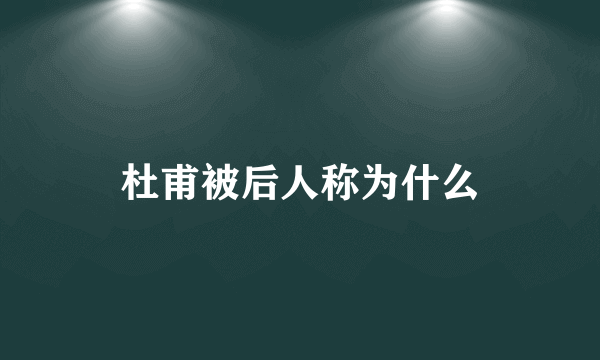 杜甫被后人称为什么