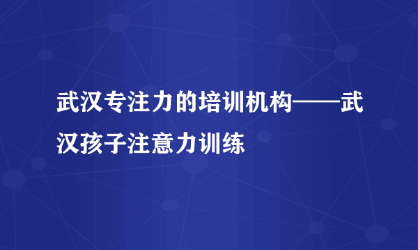 武汉专注力的培训机构——武汉孩子注意力训练