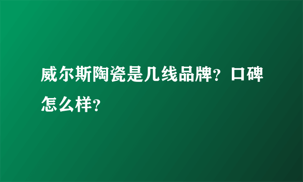 威尔斯陶瓷是几线品牌？口碑怎么样？