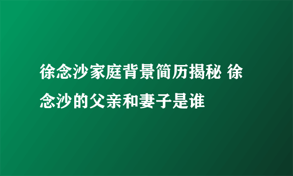 徐念沙家庭背景简历揭秘 徐念沙的父亲和妻子是谁