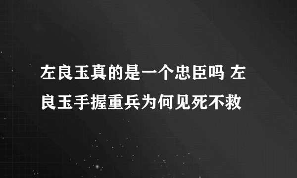 左良玉真的是一个忠臣吗 左良玉手握重兵为何见死不救